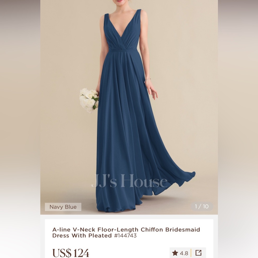 JJs House Navy Blue Chiffon Bridesmaid Dress
